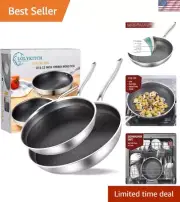 10-12 Inch Stainless Steel Nonstick Frying Pan Set - For Induction & Oven Use