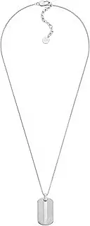 FOSSIL(フォッシル) (FOSAW) Fossil Men's KNOX KNURLED TEXTURE Stainless Steel Dog Tag Necklace, JF04882040, ワンサイズ, Stainless Steel, No Gemstone