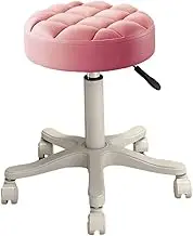 Multipurpose Drafting Bar Stool with Wheels, Swivel Height Adjustment SPA Stool Nail Beauty Pulley Work Chair for Bars, Pubs, Pink