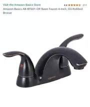 Amazon Basics 4" Oil Rubbed Bronze Basin Sink Faucet