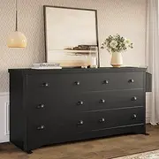 [LIKIMIO] Dresser 8 Drawer with Charging Station and Storage Bag, Wood Storage Chest of Drawers for Bedroom Living Room Hallway Entryway, Black