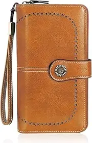 [HUA ANGEL] Women's Wallet, Large Capacity Credit Card Holder Ladies Leather Wristlet Wallet Phone Organizer Travel Long Purse, Ancient Yellow