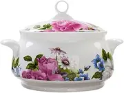 8inch, Fine Bone China Buffet Tureen, Kitchen Pot for Cooking and Serving, Porcelain Bowl with Cover, Microwave Save
