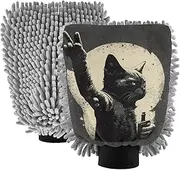 XYMZR Black Cat Peace Sign Absorbent Microfiber Car Wash Mitt, Funny Cute Anime Scratch Free for Cars Cleaning, Home Cleaning Mitts, 2 Pack, 10.24” L x 7.09” W