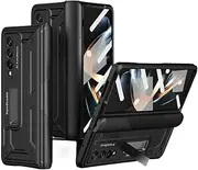 Foldable Screen Phone Case for Samsung Z Fold 5 4 3 2 Case with Holder Hinge Iron Crustacean Film All-Inclusive Z Fold5 3 Cover,Black,for Samsung Z Fold5