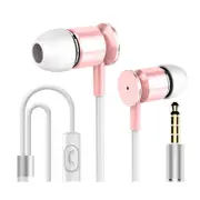 Universal Mobile Phone Wire Control Metal Earphone Stretch Line In-ear with Wheat Music Headphones-Pink