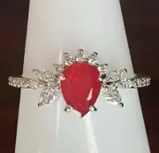 Bomb Party Ring- 3673- Treated Genuine Quartz/Lab Ruby- Size 9- Rhodium Plated
