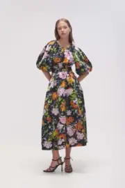 NEW Aje Mimosa Cutout Midi Dress Puff Sleeves Midnight Floral Size 10 uk / 6 us