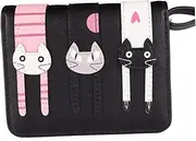 [VALICLUD] Short Coin Purse Cat Design Zipper Wallet for Women Pu for School College Office