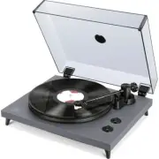 NEW! Belt Driven Turntable Record Player Phono Pre-Amp Gray Sleek, Modern Look