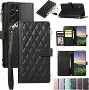 ELEPIK for Samsung Galaxy S20 Ultra Case, Adjustable Crossbody Wallet Case with Card Holder, Kickstand, Wristlet for Women Men, Durable PU Leather Magnetic Phone Case for Galaxy S20 Ultra, Black