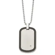 Stainless Steel Chisel Brushed With Black Carbon Fiber Inlay Edges And .01Carat Diamond Dog Tag On A 24 Inch Ball Chain Necklace