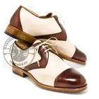 Handcrafted Two Tone Cap Toe Off White & Cordovan Lace Up Leather Shoes For Men