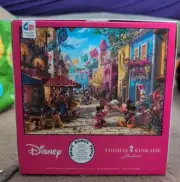 Disney Thomas Kinkade 750 Piece Puzzle Poster Mickey Minnie Donald Goofy Street