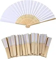 20 Pcs Handheld Folded Fan Bamboo Folding Paper Hand Held Fans for Wedding, Party Favor,Home Decoration and Children's Painting DIY (White)