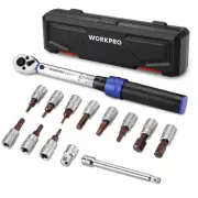 WORKPRO Torque Wrench, 14-Piece Set, 6.35mm (1/4 inch) Socket, Pre-Set Bit Socke