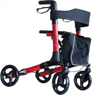 Rollator Walkers for Seniors - Rollator Walker with Seat & 7in Wheels - Folding Travel Rolling Walker - Lightweight Mobility Walking Aid for Adult Elderly, Red