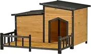 Pet Scene Wooden Dog Kennel Outdoor Raised Pet Enclosure Crate Indoor Exterior Home Furniture with Openable Roofs,Size-110x79x124.5CM