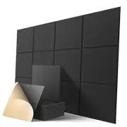 Self-adhesive Acoustic Panels Tiles 12 Pack, 12" X 12" X 0.4’’ Polyester Black