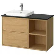 ÄNGSJÖN / BACKSJÖN wash-stand/wash-basin/tap, oak effect/black marble effect, 102x49x71 cm