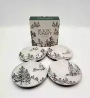 Pottery Barn Rustic Forest Appetizer Plates Set of 4 Mixed Design Christmas NEW