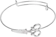 Greendou Fashion Jewelry Minimalist Shears Scissor Bangle Stacking Adjustable Wire Bracelet for Hairdresser Silver