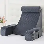 Vekkia Reading Pillow for Sitting in Bed Adult,Back Pillow for Sitting Up,Backrest Support Pillow with Arm Rest,Bed Chair Pillow with Big Pockets for Gaming,Watching TV in Floor,21n(Grace Grey)