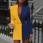 Women Patchwork Blazer Suit Collar Ladies Long Sleeve OL Formal Work Jacket Coat