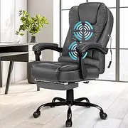 ALFORDSON Office Chair Ergonomic Massage Computer Chair Swivel Leather Executive Home Desk Chair with Footrest Recliner Task Gaming Chair