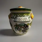 FATTO E DIPINTO A MANO Ceramic Biscotti Jar 10 Qt Hand painted 13"X9”, Italy