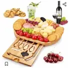 NEW Cheese Board Set, Meat and Cheese Tray w/ Cutlery in Slide-Out Drawer Bamboo