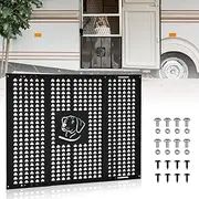 KMFCDAE RV Screen Door Protector for Dogs with Dog Logo - Adjustable 16"-31.7" Aluminum Grille Guard Fits Most RVs & Campers | Universal Screen Door Protector, Pet-Safe Entry Barrier (Black)