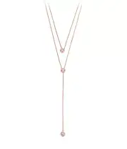 AUTH NEW Henri Bendel Rose Gold DOUBLE Y 2 in 1 Necklace CZ Crystals & Dustbag