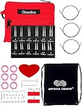 ChiaoGoo Twist Red Lace Shorties 2 & 3-Inch Small Red 7230-M Interchangeable Knitting Needle Set, 12-Pair Sizes US 0, 1, 1.5, 2, 2.5, 3, Stainless Steel, 3 Cords Bundle with 1 Artsiga Crafts Large Bag