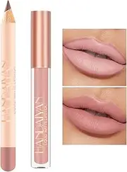 2pcs Matte Nude Lip Liner and Lipstick Set, Liquid 24H Non-Stick Cup Waterproof Lipstick, Samty Nude Lip Liner Lip Gloss Makeup Kit Gift