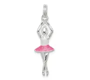 Sterling Silver Pink & White Enamel With Glitter Ballerina Charm