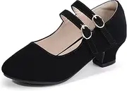[PANDANINJIA] Girls Dress Shoes Mary Jane Heels Flower Wedding Party Back to School Pump Shoes for Toddler Little Kid