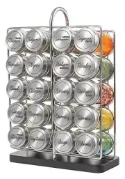 20 Jar Spice Rack Stainless Steel Filled with Spices - Standing Rack Shelf Ho...