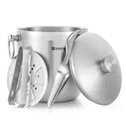 3L Insulated Stainless Steel Ice Bucket with Lid, Scoop, Tongs & Strainer - K...