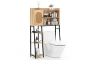 Giantex Rattan Bathroom Toilet Shelf Space-saving Toilet Storage Cabinet Natural