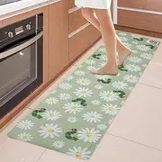 Colorful PVC Kitchen Mats, Non Slip Kitchen Mats for Floor Cushioned Kitchen Rugs and Mats, Waterproof Toilet Mat for Kitchen,Home, Bathroom,Floor,Sink,Laundry (Green Flower, 45 * 180cm)