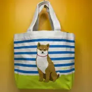 Shiba inu "Shibata san" blue & green tote bag Canvas small JAPAN NWT Shiba dog