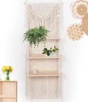 Macrame Wall Hanging Shelf for Wall Decor 3 Tiers Handmade Boho Wall Floating...