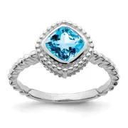 Solid 14k White Gold Cushion Simulated Blue Topaz Ring