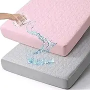Waterproof Mini Crib Mattress Protector: 2-Pack Pack N Play Sheets - Fitted for Standard Baby Mattresses (38" x 26") - Soft and Breathable Covers for Pack and Plays, Playards, and Mini Cribs