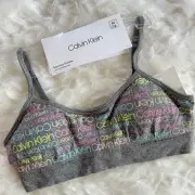 Calvin Klein Girls Adjustable Strap Seamless Removable Pad Grey Logo Bralette M
