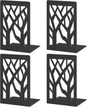 4-Piece Modern Metal Bookends for Shelves, Black Tree Book Ends for Books, Decor