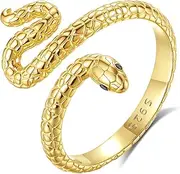 [EUDORA Harmony Ball] 18K Gold Plated Snake Ring for Women Men Open Snake Bands Cool Rings for Jewelry Sterling Silver, Sterling Silver