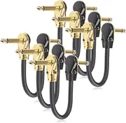 TIMESETL 6 Pack 6 Inch Guitar Patch Cable Ultra Quiet Instrument Effect Pedal Patch Cords 1/4 inch Right Angle Low Profile Pancake Design