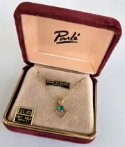 Vintage Parle Mount St Mary Emerald Pendant Gold Tone Necklace 18" NIB by Parle